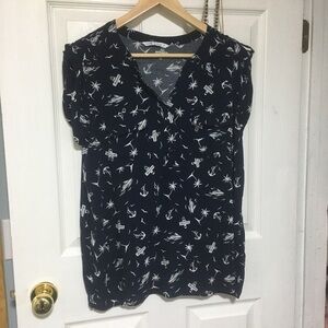 Navy Blue Women's Top with White Pattern